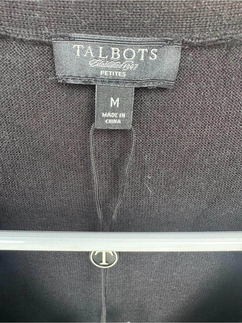 Talbots Black Knit Cardigan with Logo Button